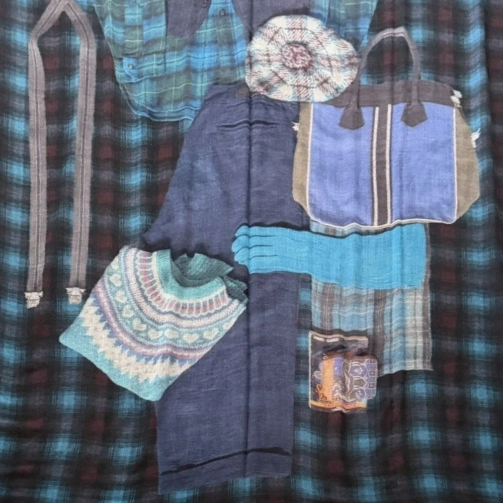 Franco Ferrari Scarf Oversized Blue Plaid Men's Clothing Graphic Art Blazer